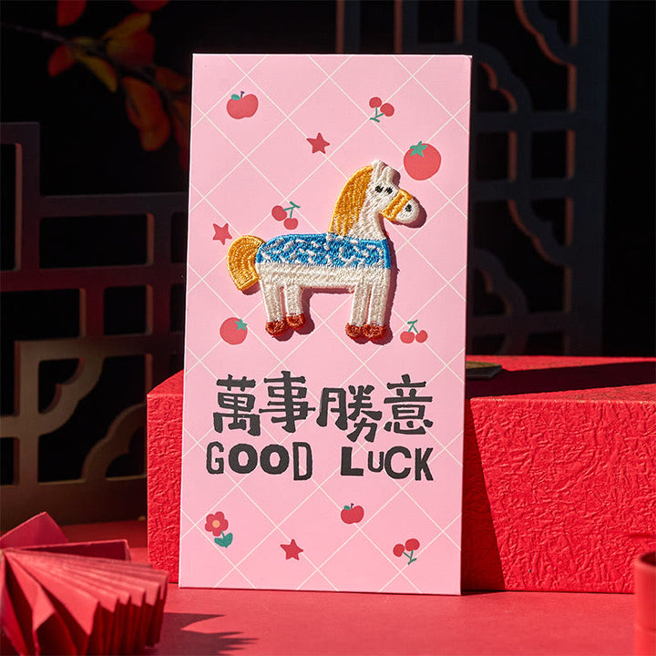 Buddha Stones Year Of The Horse 2026 New Year Embroidery Blessings Luck 6pcs Chinese Red Envelope - image 9