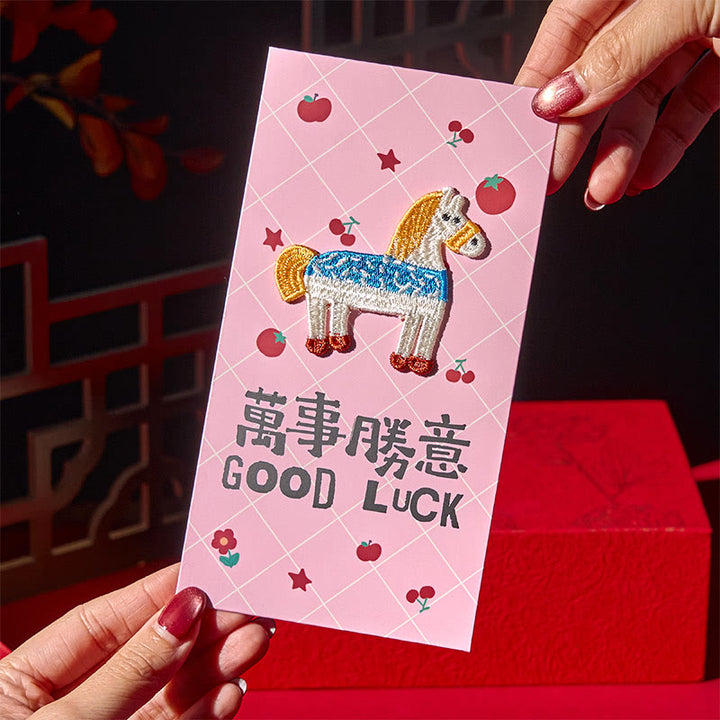Buddha Stones Year Of The Horse 2026 New Year Embroidery Blessings Luck 6pcs Chinese Red Envelope - image 10