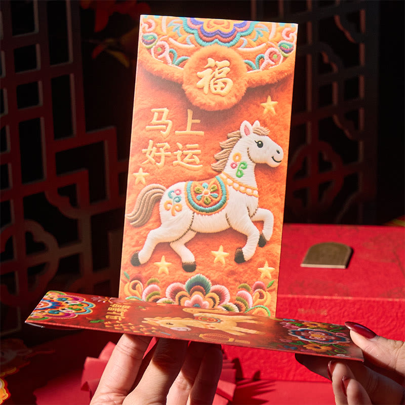 Buddha Stones Year Of The Horse 2026 New Year Good Luck 6pcs Chinese Red Envelope - image 5