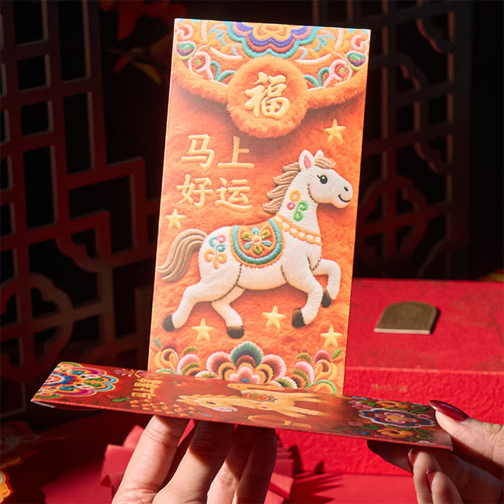 Buddha Stones Year Of The Horse 2026 New Year Good Luck 6pcs Chinese Red Envelope - image 5