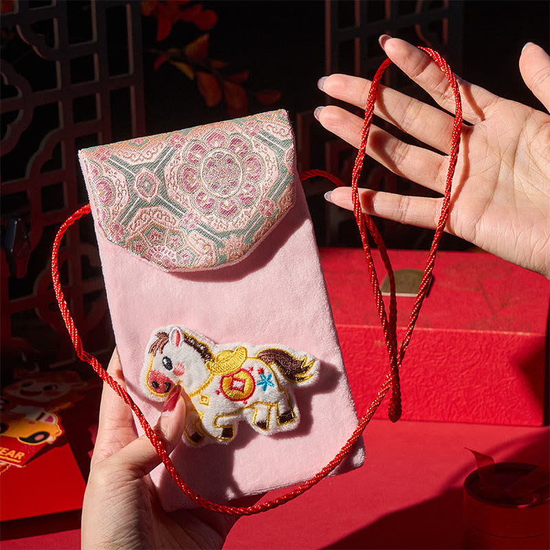 Buddha Stones Year Of The Horse 2026 New Year Fu Character Ingot Pattern Embroidery Chinese Red Envelope - image 3