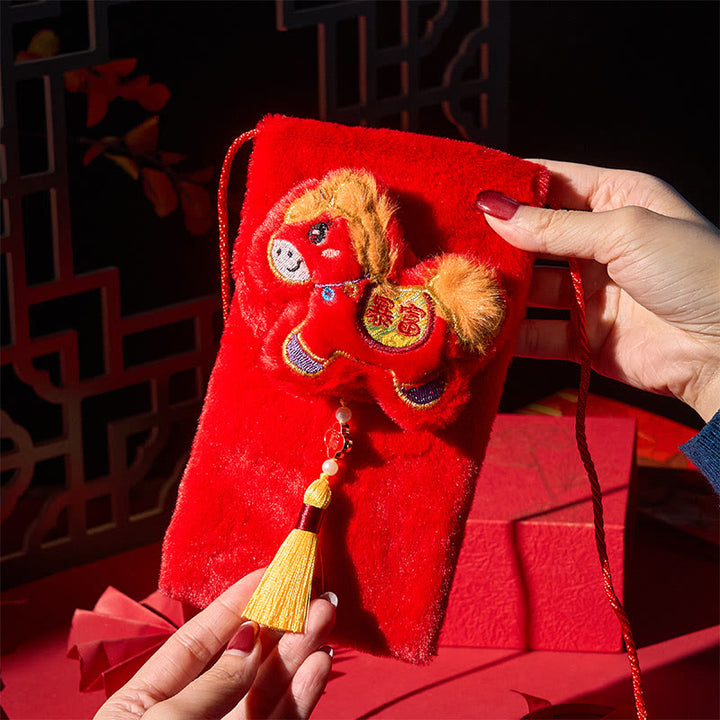 Buddha Stones Year Of The Horse 2026 New Year Fu Character Get Rich Tassel Embroidery Chinese Red Envelope - image 1