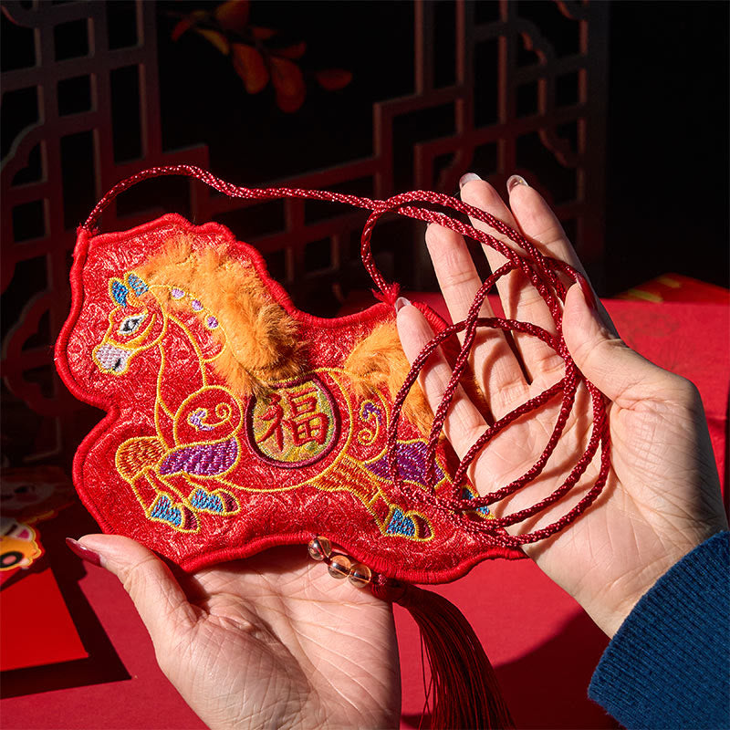 Buddha Stones Year Of The Horse 2026 New Year Fu Character Tassel Embroidery Chinese Red Envelope - image 2