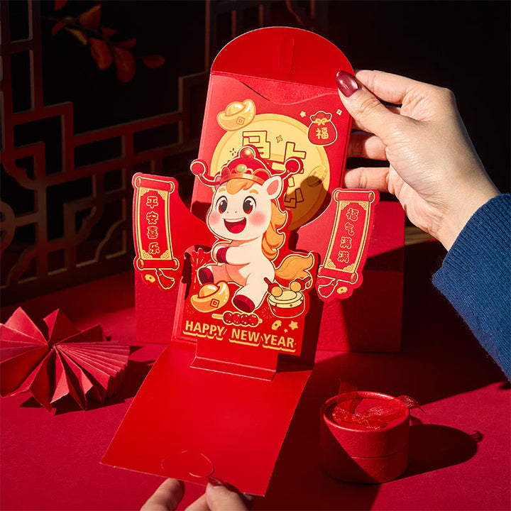 Buddha Stones Year Of The Horse 2026 New Year Fu Character Standable 6pcs Chinese Red Envelope - image 7
