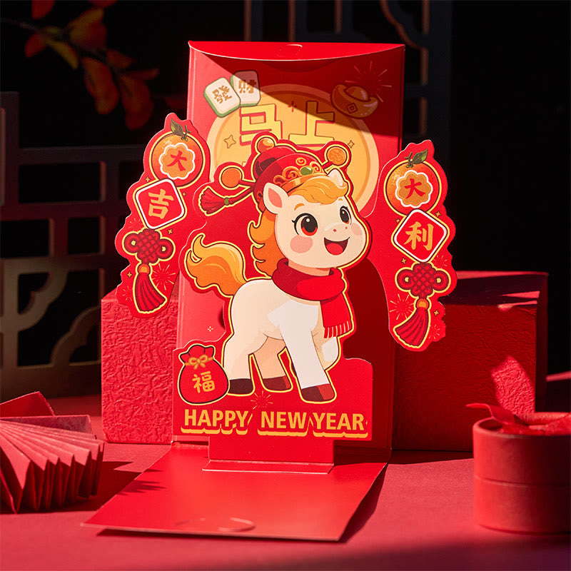 Buddha Stones Year Of The Horse 2026 New Year Fu Character Standable 6pcs Chinese Red Envelope - image 5