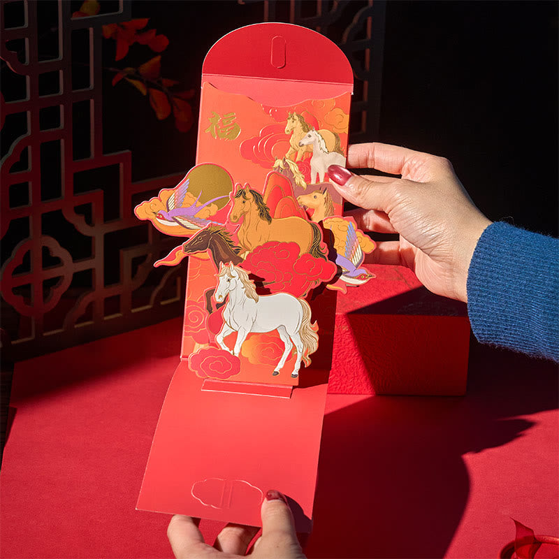 Buddha Stones Year Of The Horse 2026 New Year Fu Character 6pcs Chinese Red Envelope - Fu Character Horse 6Pcs Set(18*9.5cm) - image 0