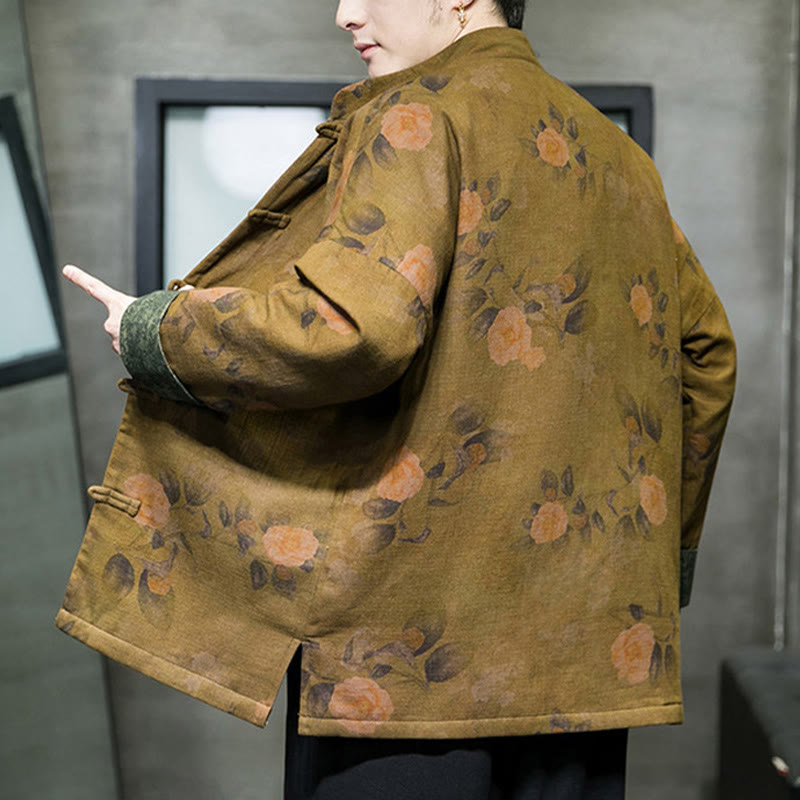 Buddha Stones Leaves Flower Frog-button Tang Suit Cotton Men's Jacket Shirt - image 17