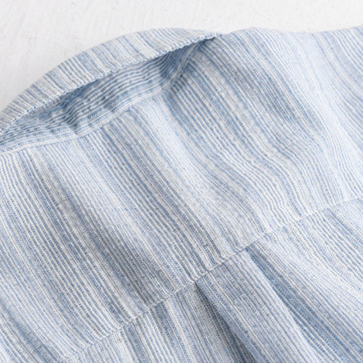 Buddha Stones Embroidery Bird Striped Pattern Long Sleeve Men's Cotton Shirt With Pocket - image 5