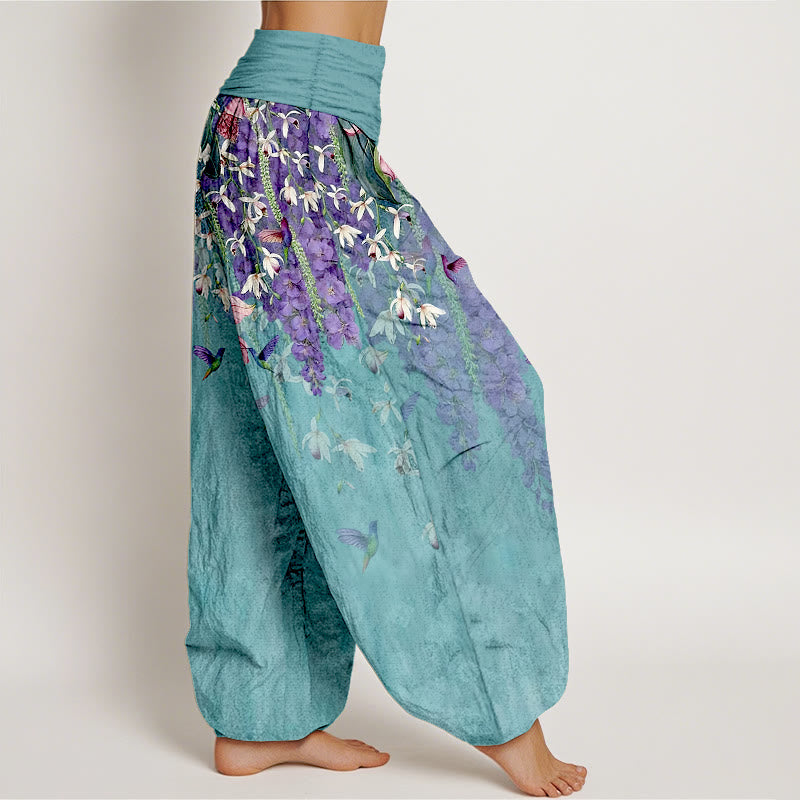 Buddha Stones Pure Cotton Orchid Birds Pattern Women's Elastic Waist Harem Pants - image 2