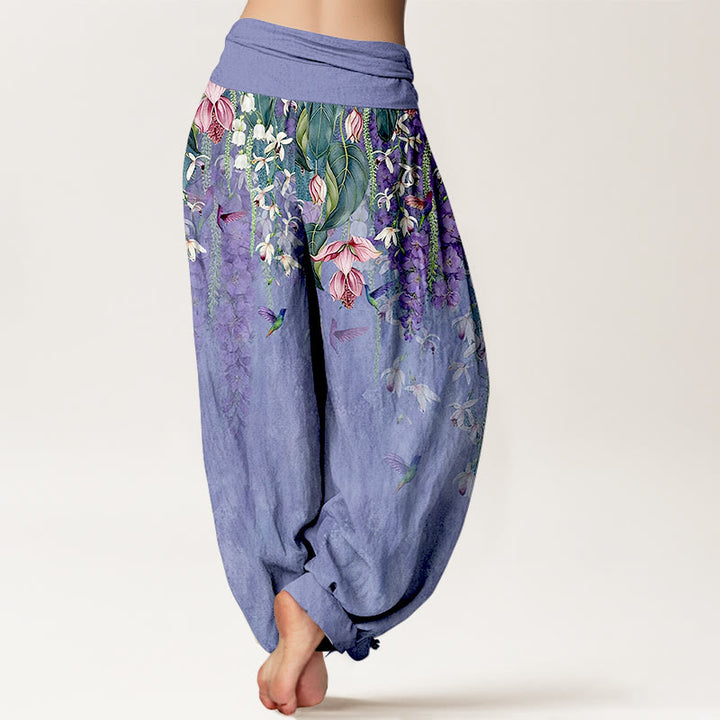 Buddha Stones Pure Cotton Orchid Birds Pattern Women's Elastic Waist Harem Pants - image 6