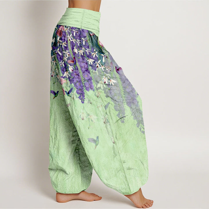 Buddha Stones Pure Cotton Orchid Birds Pattern Women's Elastic Waist Harem Pants - image 10