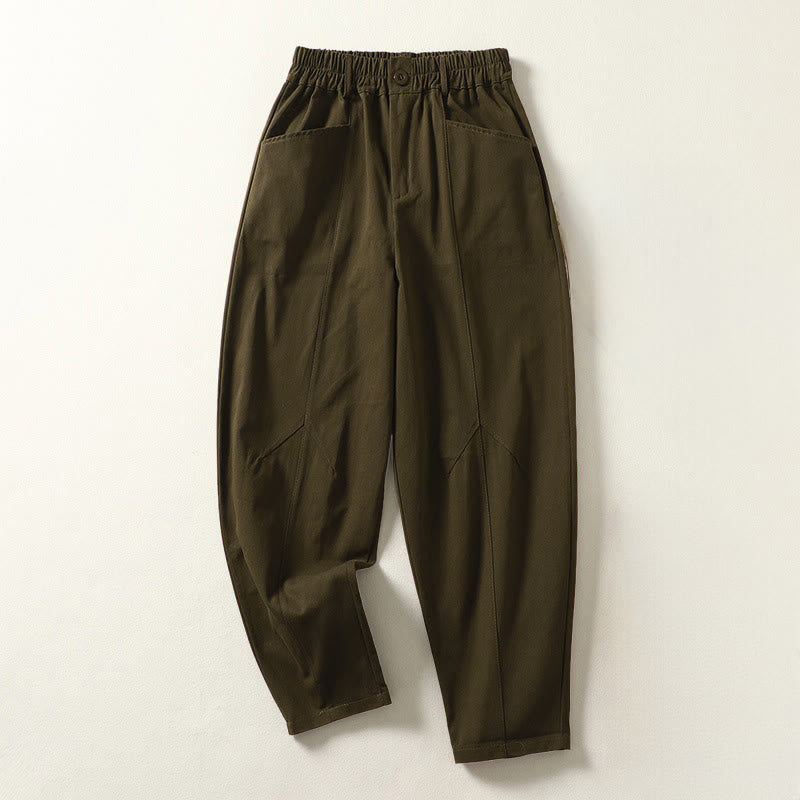 Buddha Stones Fall Simple Lines Button Zipper Design Ankle-Length Cotton Women's Harem Pants With Pockets - SaddleBrown - US8-10，UK/AU12-14，EU40-42 (2XL) - image 6