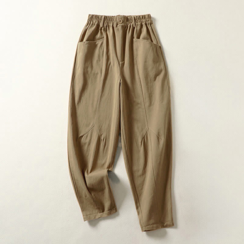 Buddha Stones Fall Simple Lines Button Zipper Design Ankle-Length Cotton Women's Harem Pants With Pockets - Tan - US8-10，UK/AU12-14，EU40-42 (2XL) - image 11