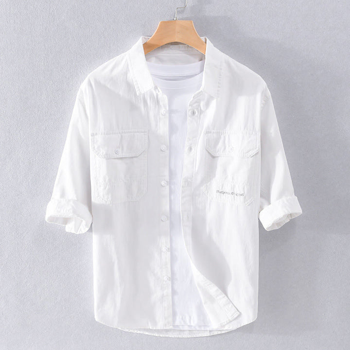 Buddha Stones Summer Buttons Down Two Decorative Pockets Men's Half Sleeve Cotton Shirt - White - US/UK/AU40，EU50 (3XL) - image 12