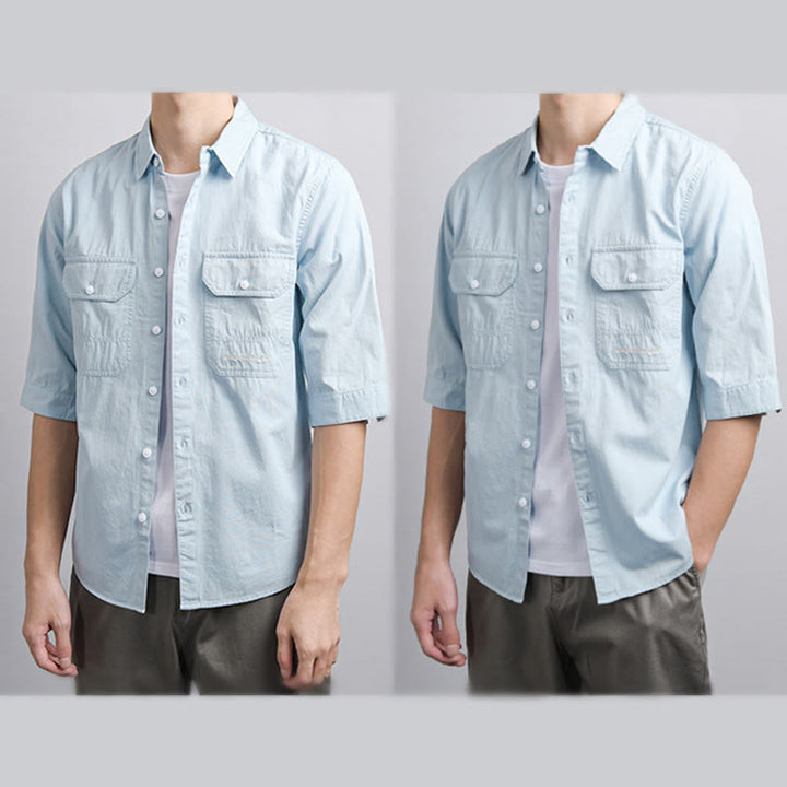 Buddha Stones Summer Buttons Down Two Decorative Pockets Men's Half Sleeve Cotton Shirt - image 6