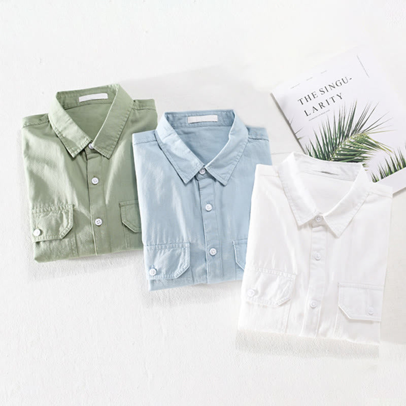 Buddha Stones Summer Buttons Down Two Decorative Pockets Men's Half Sleeve Cotton Shirt - image 15