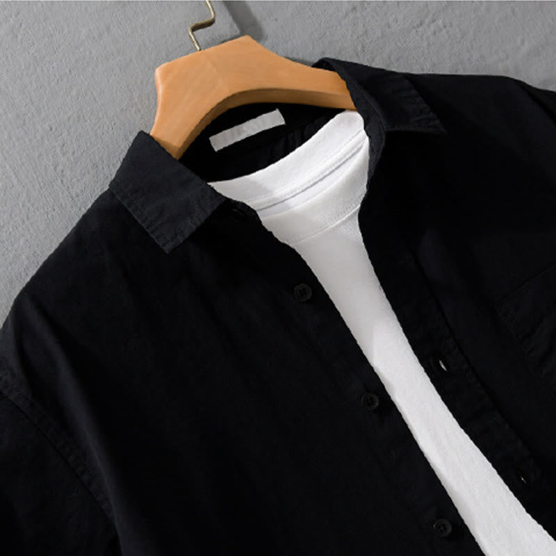 Buddha Stones Summer Buttons Down Bird Embroidery Decorative Pocket Men's Short Sleeve Cotton Shirt - image 11