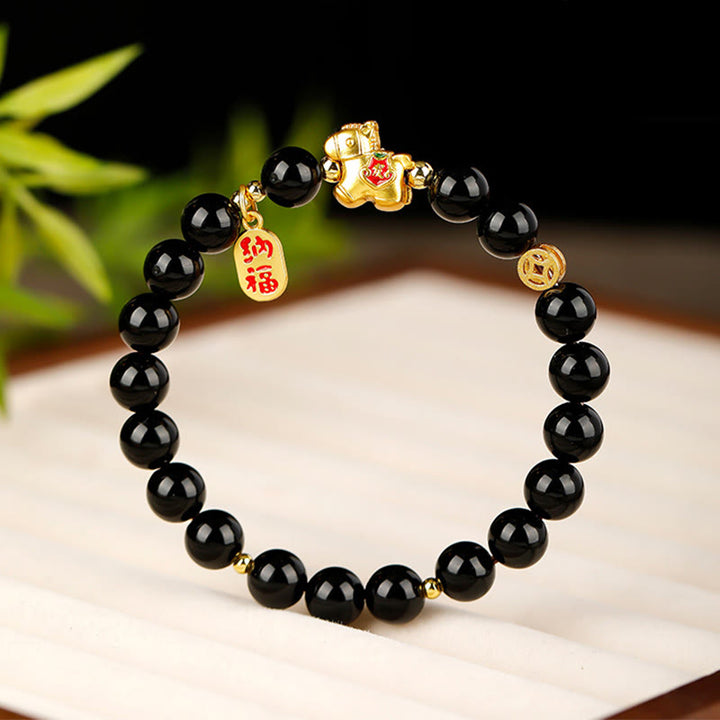 Buddha Stones Year Of The Horse Black Obsidian Strength Bracelet - image 2
