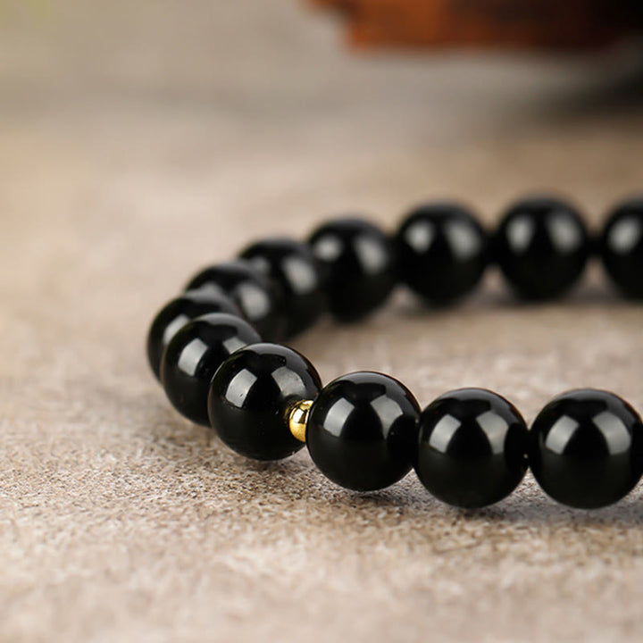 Buddha Stones Year Of The Horse Black Obsidian Strength Bracelet - image 8