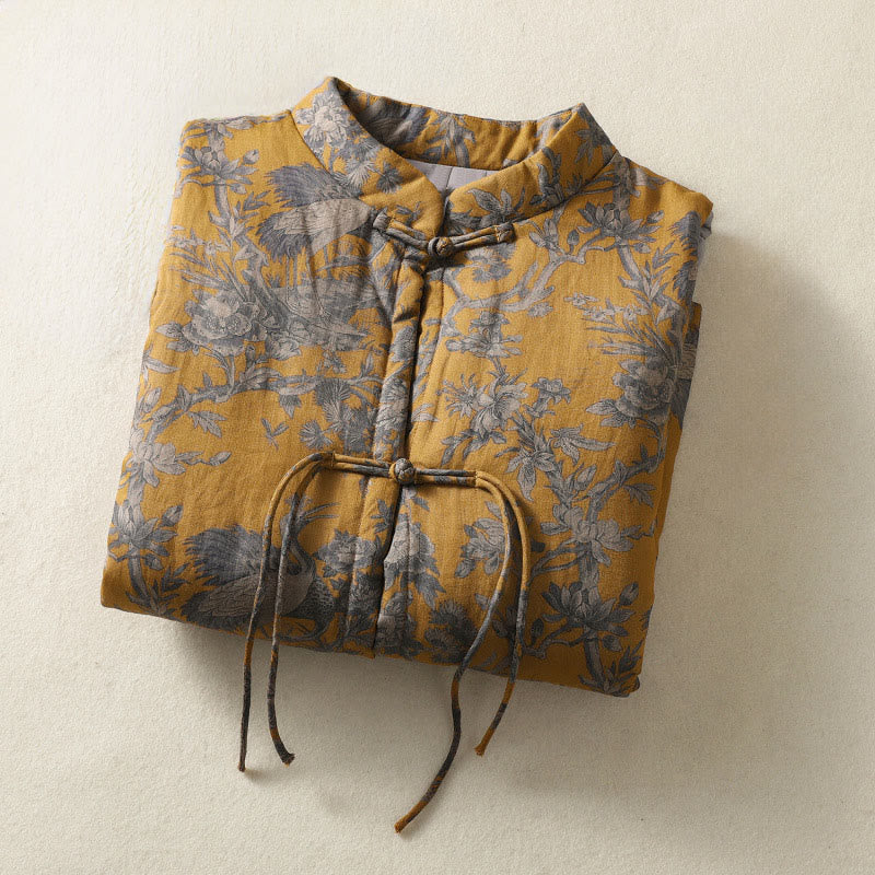 Buddha Stones Crane Flowers Branches Frog-Button Pattern Cotton Women's Sleeveless Vest Waistcoat - image 2