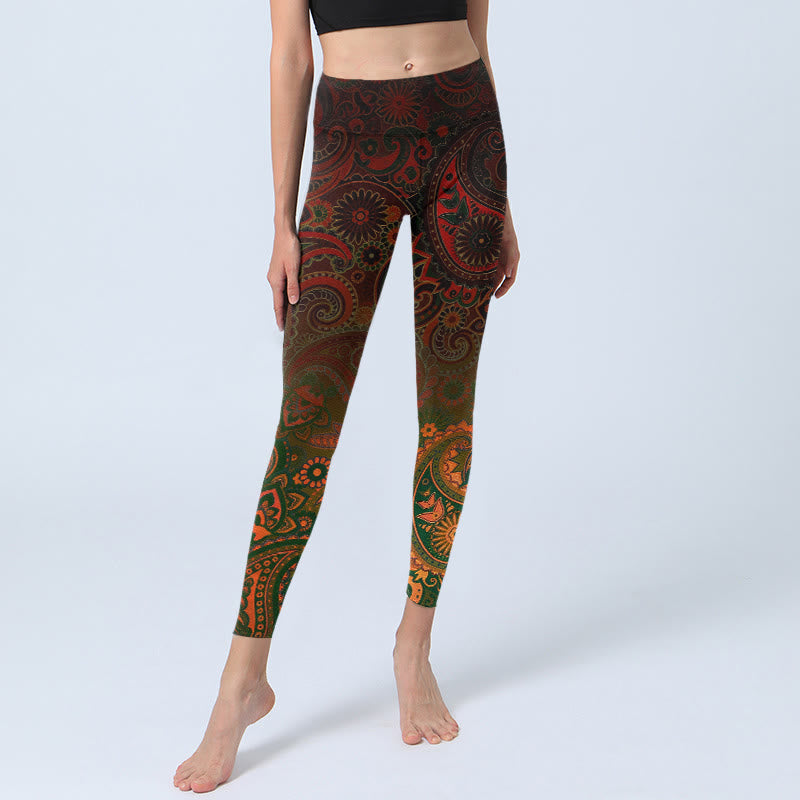 Buddha Stones Cashew Flower Paisley Print Gym Leggings Women's Yoga Pants - image 5