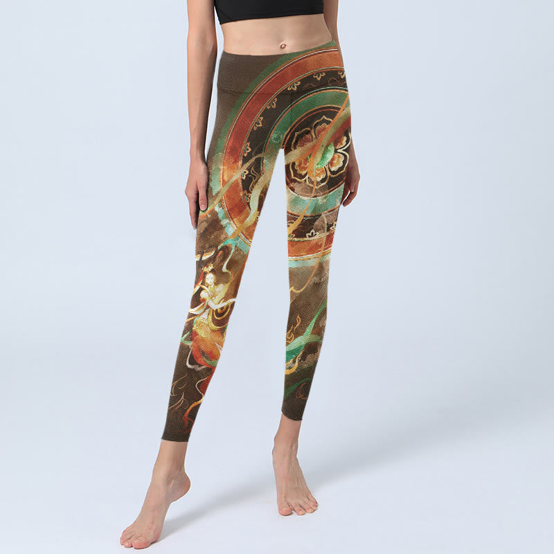 Buddha Stones Dunhuang Flying Apsaras Mandala Print Gym Leggings Women's Yoga Pants - image 5