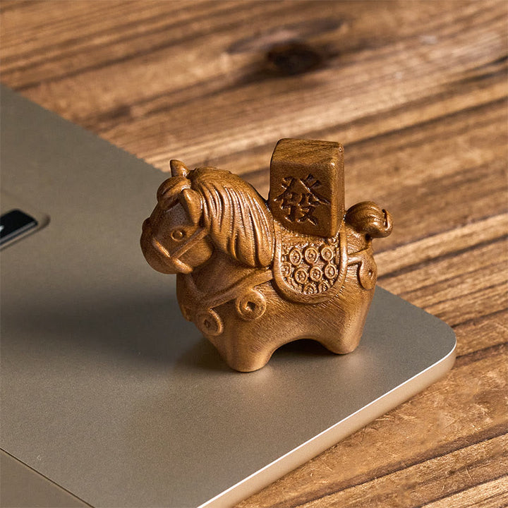 Buddha Stones Year of the Horse Get rich Green Sandalwood Small Leaf Red Sandalwood Linden Wood Animals Positive Decoration - image 2