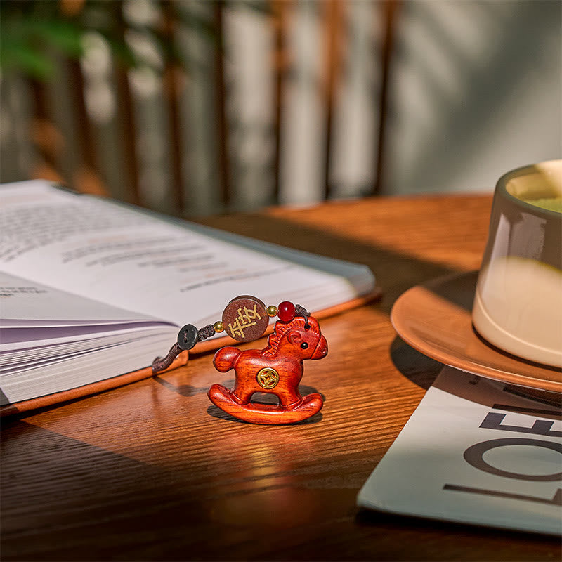 Buddha Stones Year of the Horse Rainbow Eucalyptus Small Leaf Red Sandalwood Linden Wood Ebony Carved Positive Key Chain - image 10