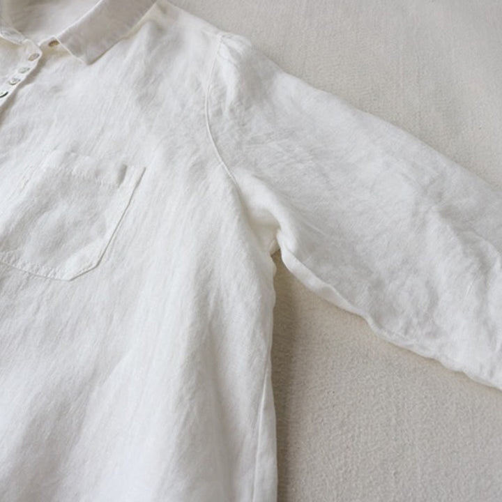 Buddha Stones Fall Solid Buttons Down Lapel Design Three Quarter Sleeve Women's Midi Dress With Pockets - image 8