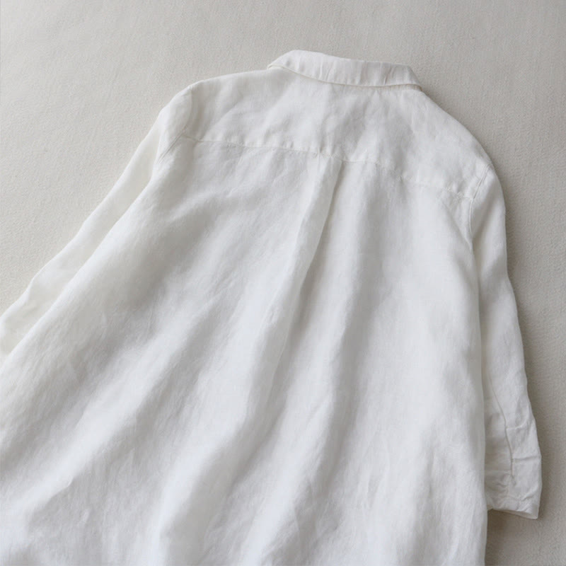 Buddha Stones Fall Solid Buttons Down Lapel Design Three Quarter Sleeve Women's Midi Dress With Pockets - image 7