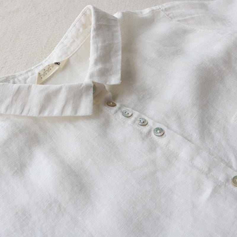 Buddha Stones Fall Solid Buttons Down Lapel Design Three Quarter Sleeve Women's Midi Dress With Pockets - image 5