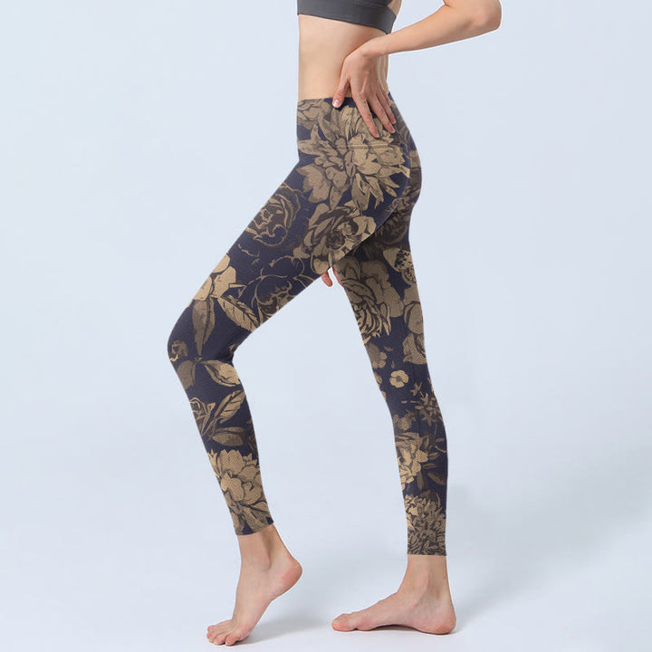 Buddha Stones Retro Color Scheme Flower Butterfly Leaf Print Gym Leggings Women's Yoga Pants - image 2