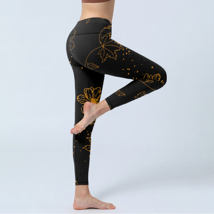 Buddha Stones Minimalist Style Flower Leaf Star Print Gym Leggings Women's Yoga Pants - image 3