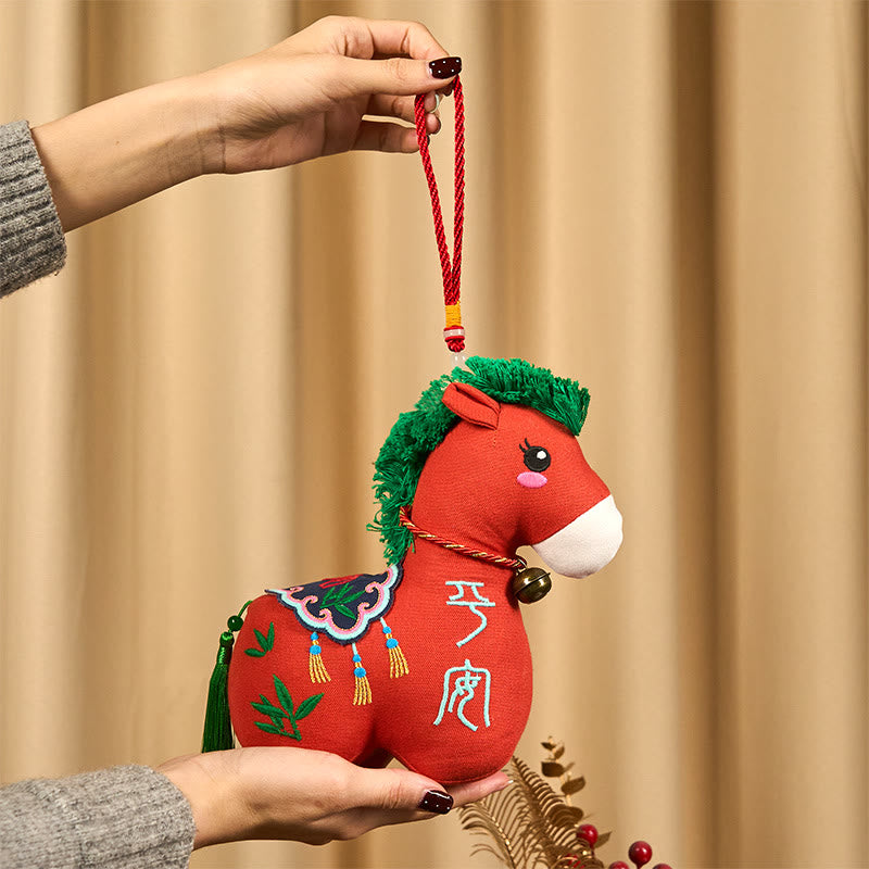 Buddha Stones Year of the Horse Copper Red String Fu Character Embroidery Prosperity Home Decoration - image 1