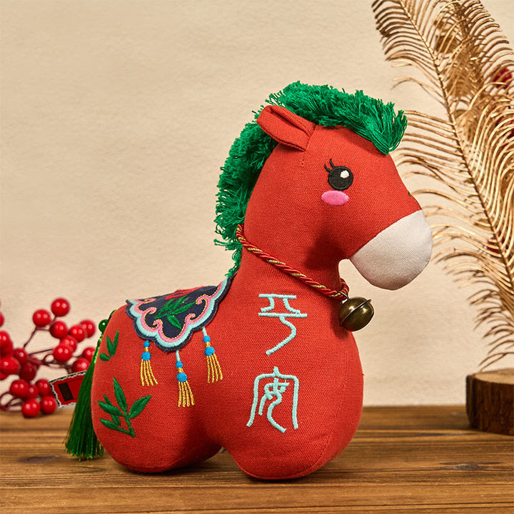 Buddha Stones Year of the Horse Copper Red String Fu Character Embroidery Prosperity Home Decoration - No Accidents Red Horse - 22*22*9 cm - image 0