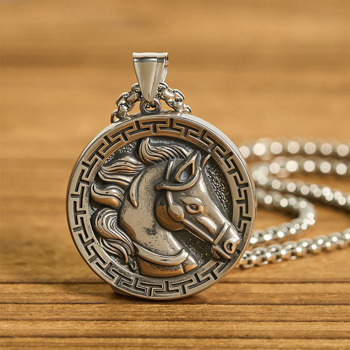 Buddha Stones Year Of The Horse Titanium Steel Balance Necklace Pendants - image 3