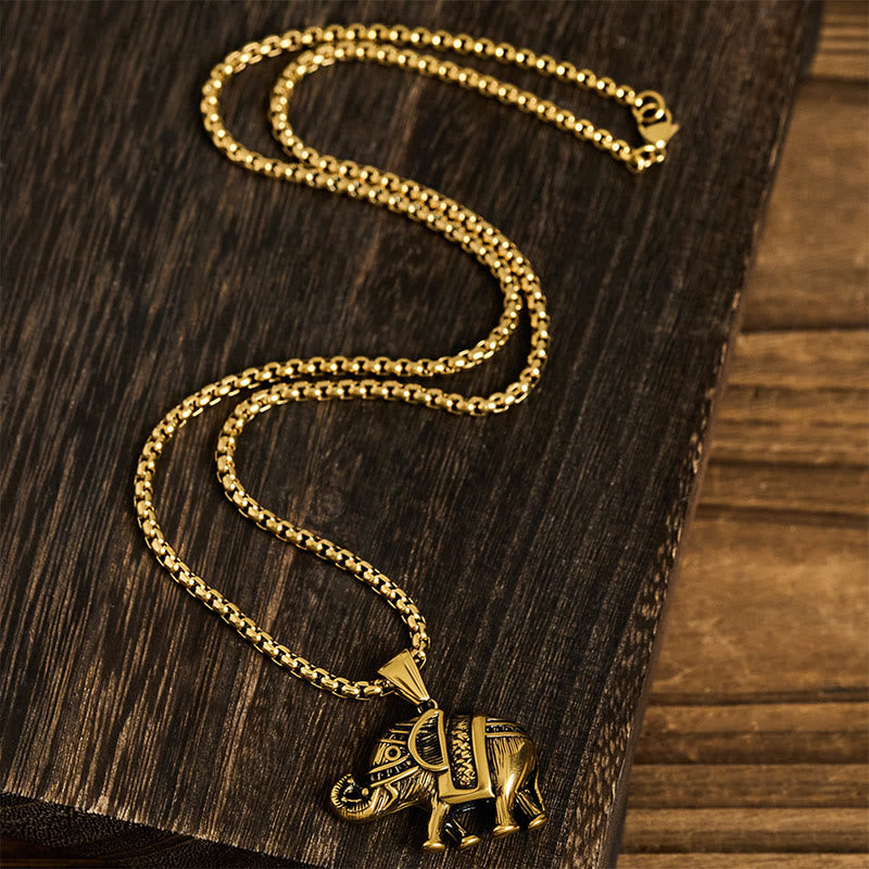 Buddha Stones Titanium Steel Elephant Strengthen Necklace Pendants - image 11