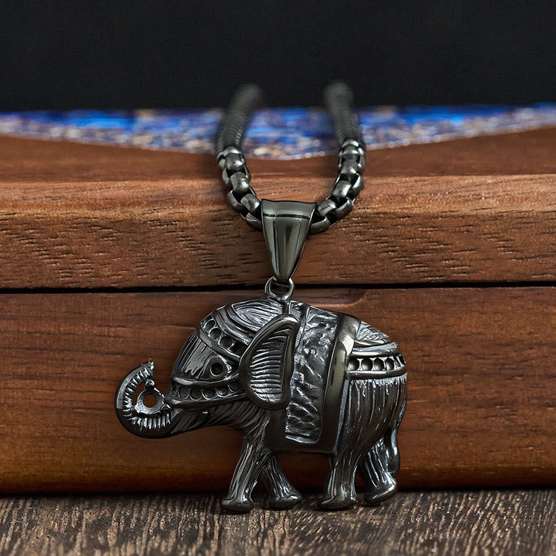 Buddha Stones Titanium Steel Elephant Strengthen Necklace Pendants - image 14