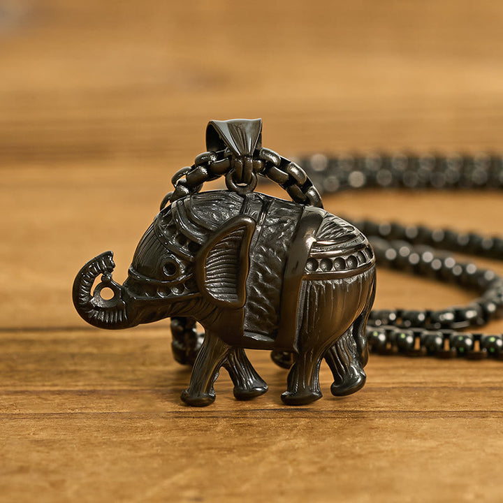 Buddha Stones Titanium Steel Elephant Strengthen Necklace Pendants - image 15