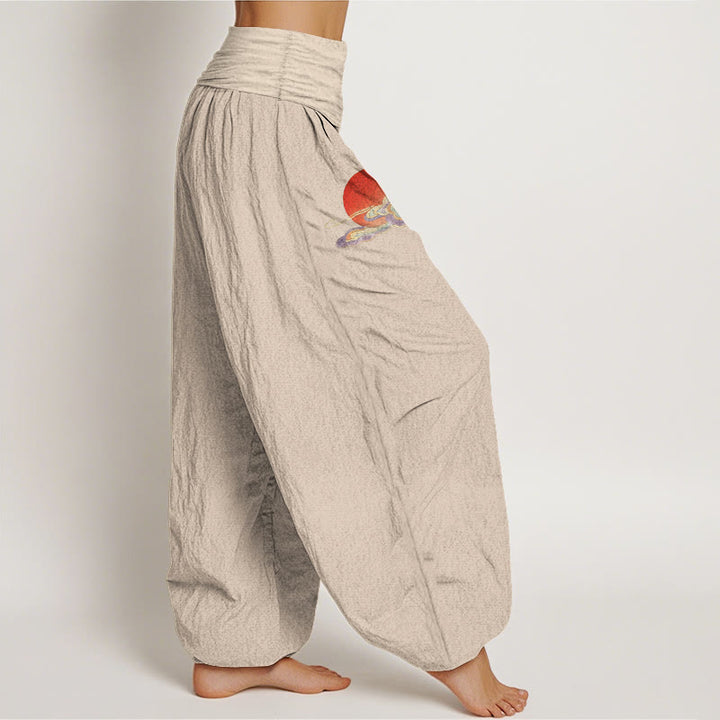 Buddha Stones Pure Cotton Concise Sun Cloud Crane Pine Tree Pattern Women's Elastic Waist Harem Pants - image 2
