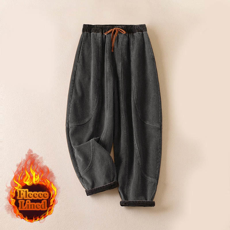 Buddha Stones Color Contrast Corduroy Cotton Women's Thermal Fleece-Lined Harem Pants With Pockets - image 34