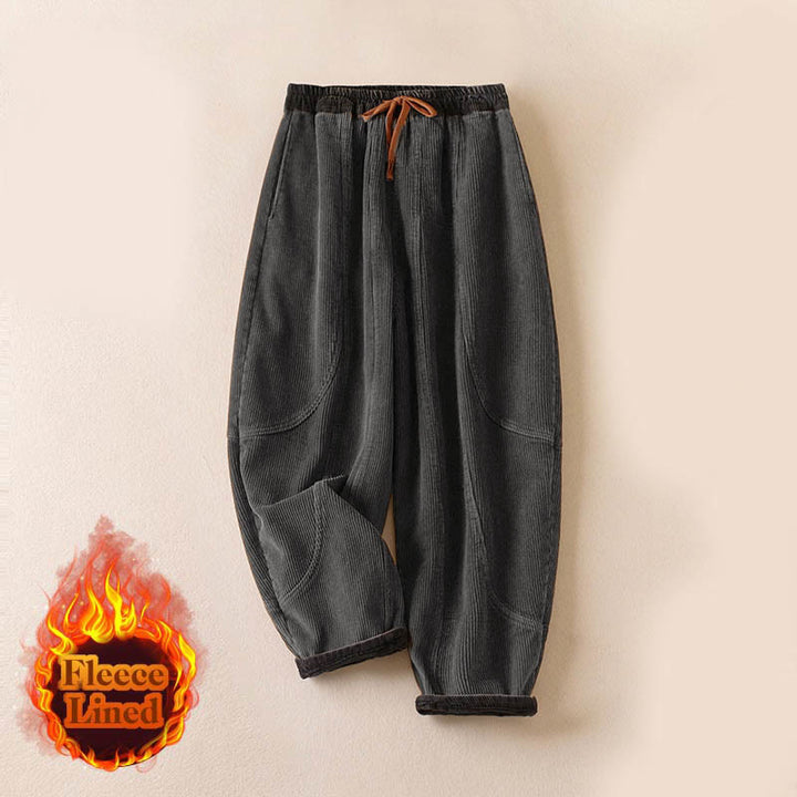 Buddha Stones Color Contrast Corduroy Cotton Women's Thermal Fleece-Lined Harem Pants With Pockets - image 34