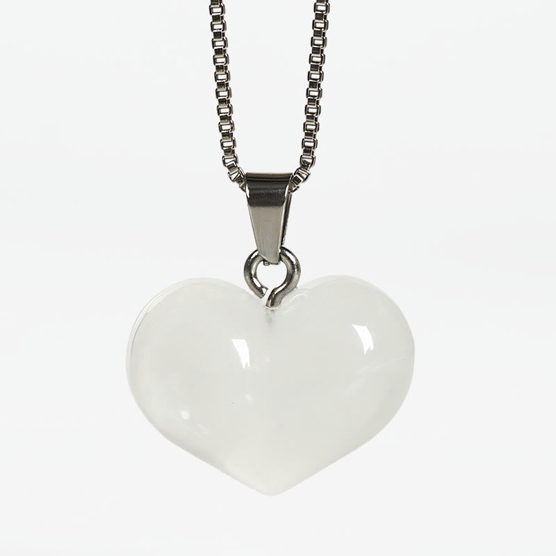 Buddha Stones Heart Design Amethyst Topaz Pink Crystal Opal Tiger Eye White Crystal Red Jasper Amazonite Green Aventurine Black Obsidian Citrine Balance Necklace Pendant - White Crystal - image 24