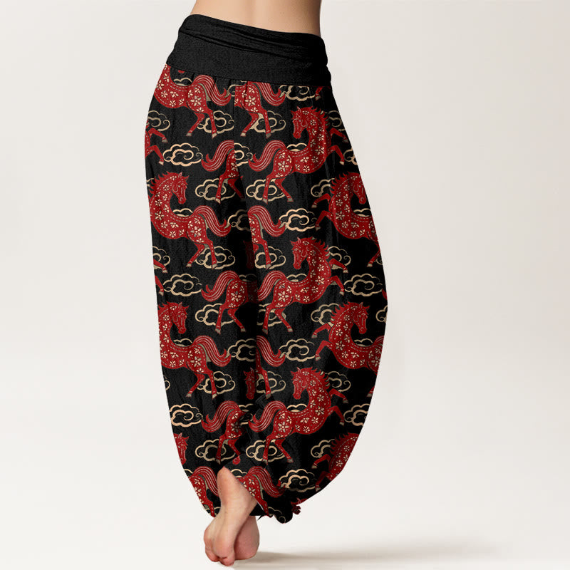 Buddha Stones Cotton Gorgeous Horse Cloud Pattern Women's Elastic Waist Harem Pants - image 1