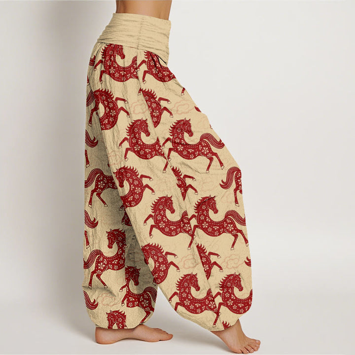 Buddha Stones Cotton Gorgeous Horse Cloud Pattern Women's Elastic Waist Harem Pants - image 10