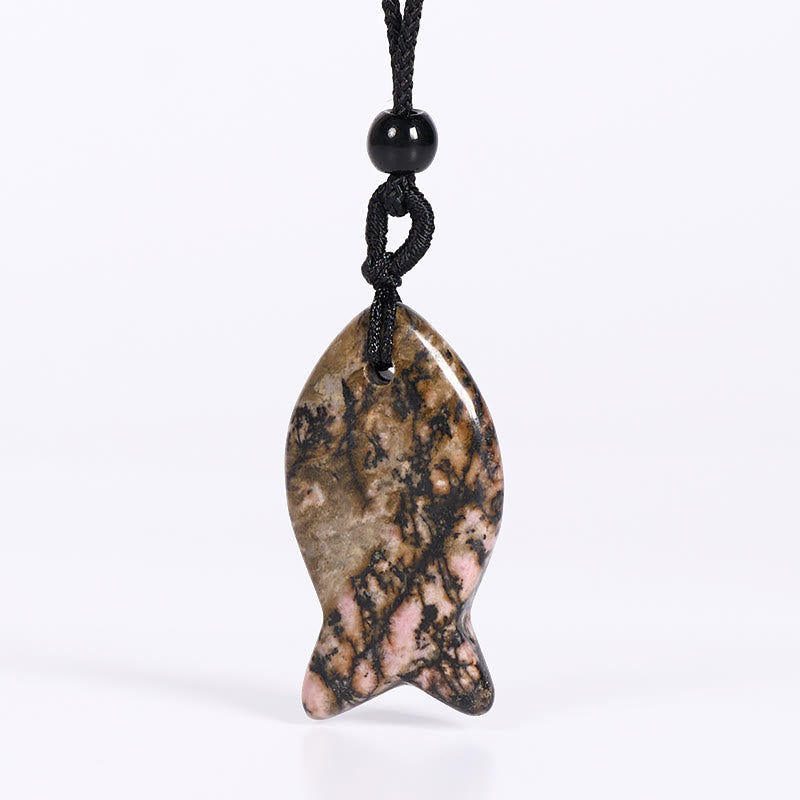 Buddha Stones Koi Fish Pink Crystal Indian Agate Amethyst Topaz Red Jasper Success Warmth Necklace Pendant - Rhodonite - image 26