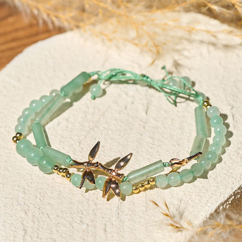 Buddha Stones Bamboo Design Double Layer Green Aventurine Strength Balance Bracelet - image 4