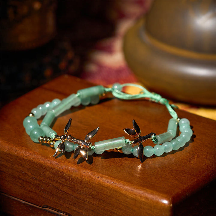 Buddha Stones Bamboo Design Double Layer Green Aventurine Strength Balance Bracelet - image 2