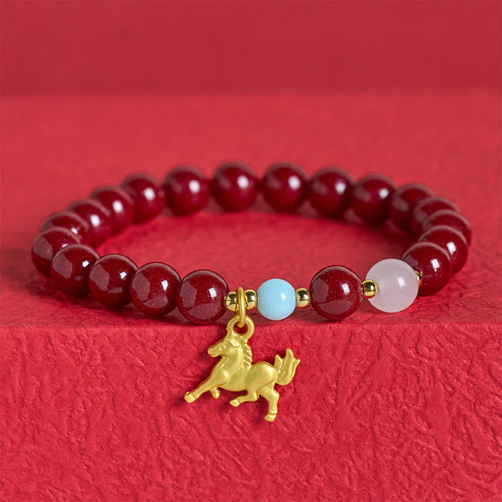 Buddha Stones Year of the Horse Running Horse Charm Cinnabar Blessing Bracelet - image 3