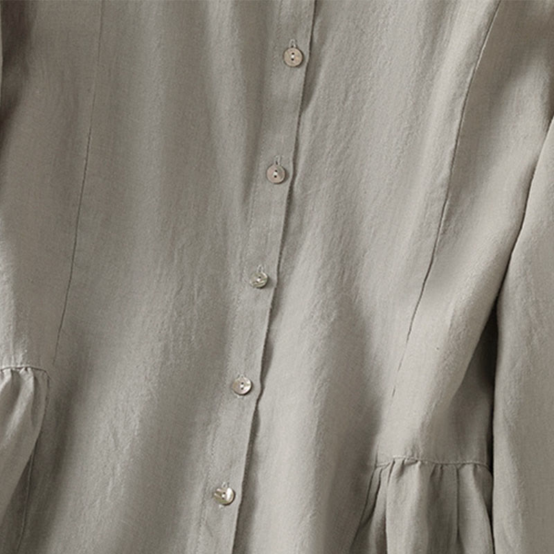 Buddha Stones Fall Commute Patchwork Plain Design Long Sleeve Women's Cotton Buttons Shirt - image 14